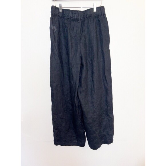 Tahari 100% Linen Black Pull On Beachy Wide Leg Pants Size Medium - Picture 4 of 5